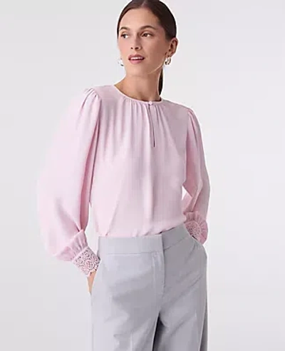 Ann Taylor Lace Trim Blouse In Pink