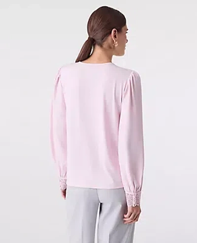 Ann Taylor Lace Trim Blouse In Pink