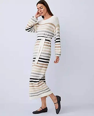 Ann Taylor Weekend Collection Striped Midi Sweater Dress In Neutral