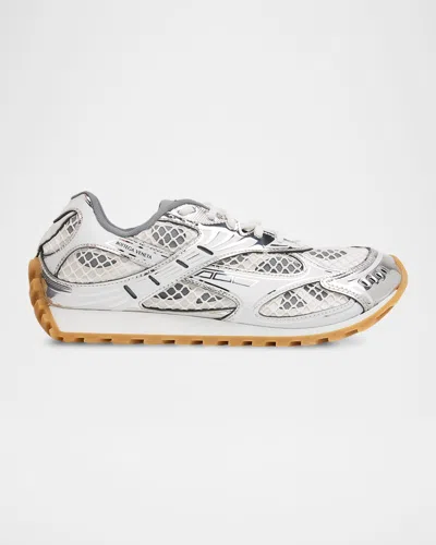Bottega Veneta Orbit Metallic Net Runner Sneakers In Silver