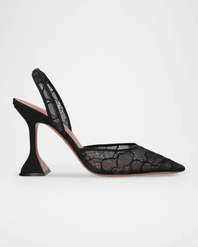 Amina Muaddi Holli Lace Slingback Pumps In Black
