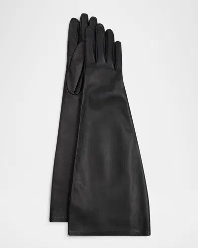 Saint Laurent Long Leather Gloves In Black