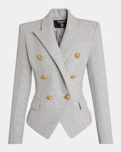 Balmain Wool-blend Jersey Double-breasted Blazer In Gray