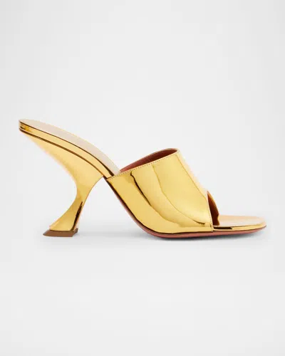 Amina Muaddi 90mm Taylor Metallic Leather Mule Pumps In Gold