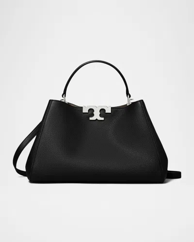 Tory Burch Eleanor Pebbled Leather Satchel Shoulder Bag In Black