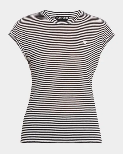 Tom Ford Striped Viscose Cap-sleeve T-shirt In Multi