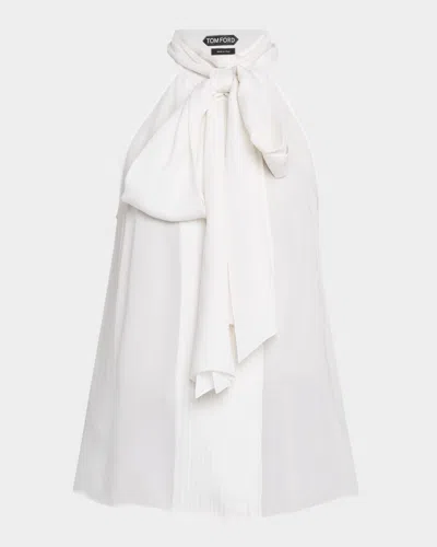 Tom Ford Silk Georgette Neck-scarf Halter Top In White