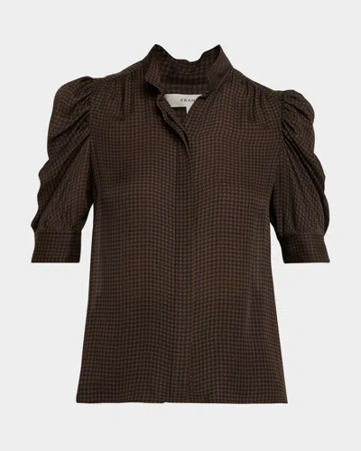 Frame The Houndstooth Gillian Silk Button-up Shirt In Brown