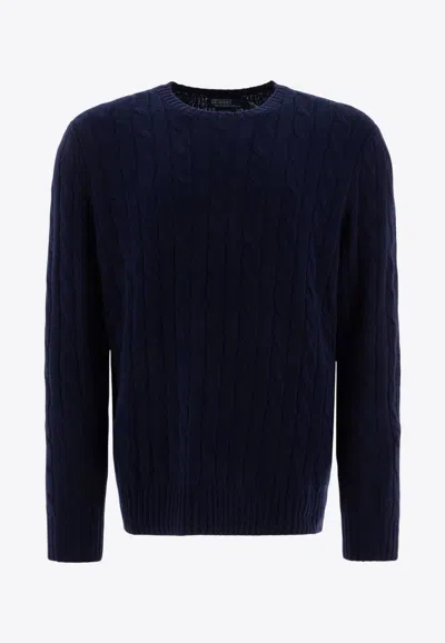 Polo Ralph Lauren Long-sleeved Navy Pullover With Textured Design In Blue