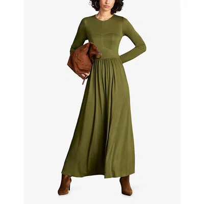 Ro&zo Womens Khaki Seamed-bodice Long-sleeve Jersey Maxi Dress In Brown