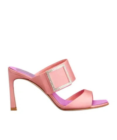 Roger Vivier Trompette 85 Crystal-embellished Satin Mules In Pink