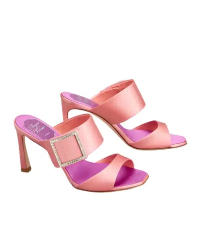 Roger Vivier Trompette 85 Crystal-embellished Satin Mules In Pink