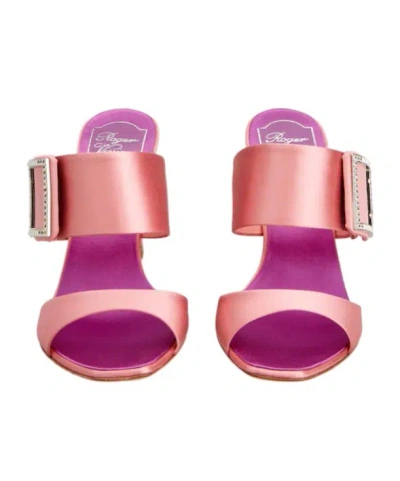 Roger Vivier Trompette 85 Crystal-embellished Satin Mules In Pink
