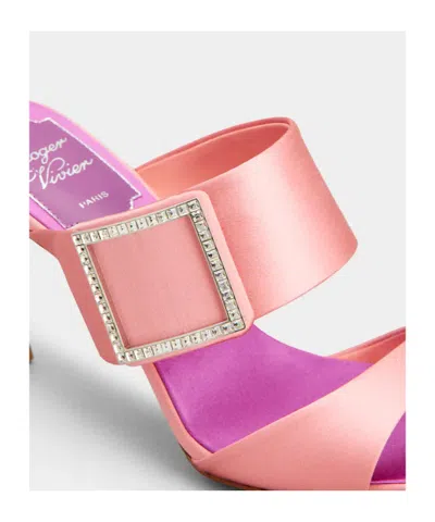 Roger Vivier Trompette 85 Crystal-embellished Satin Mules In Pink