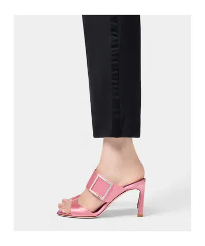 Roger Vivier Trompette 85 Crystal-embellished Satin Mules In Pink