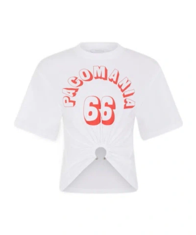 Rabanne Printed Cropped Cotton-blend T-shirt In White