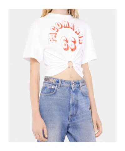 Rabanne Printed Cropped Cotton-blend T-shirt In White