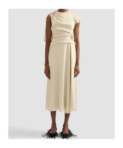 Erdem Asymmetric Crystal-embellished Draped Satin Dress In Neutral