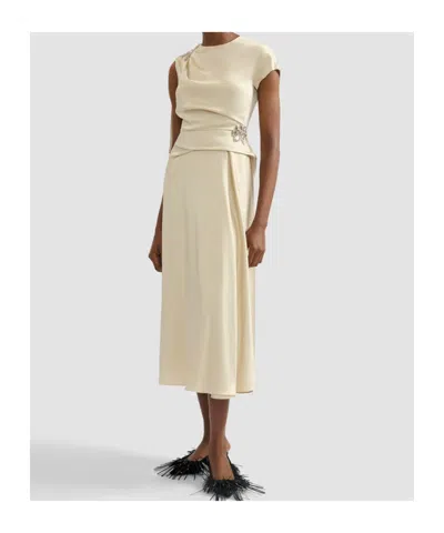 Erdem Asymmetric Crystal-embellished Draped Satin Dress In Neutral