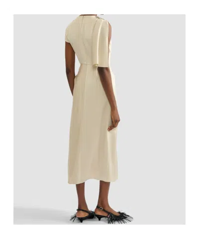 Erdem Asymmetric Crystal-embellished Draped Satin Dress In Neutral