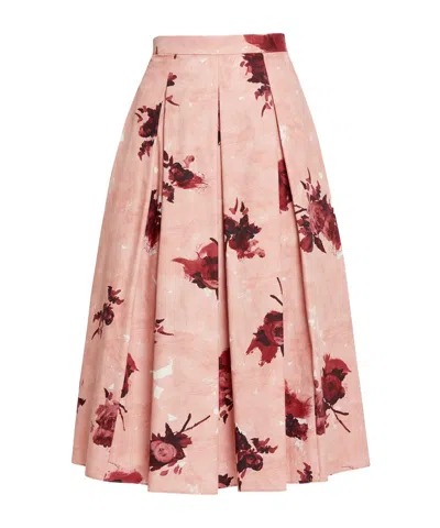 Erdem Womens Rose Slipper Pink Floral-print Pleated Cotton Midi Skirt In Pink