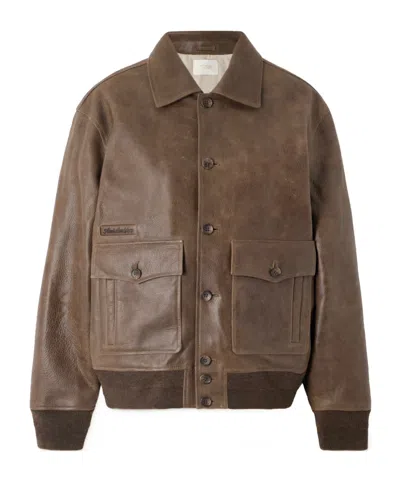 Aimé Leon Dore Long-sleeved Leather Jacket In Brown
