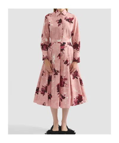 Erdem Womens Rose Slipper Pink Floral-print Pleated Cotton Midi Skirt In Pink