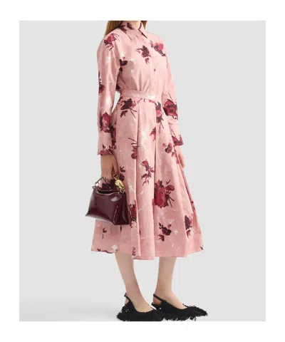 Erdem Womens Rose Slipper Pink Floral-print Pleated Cotton Midi Skirt In Pink