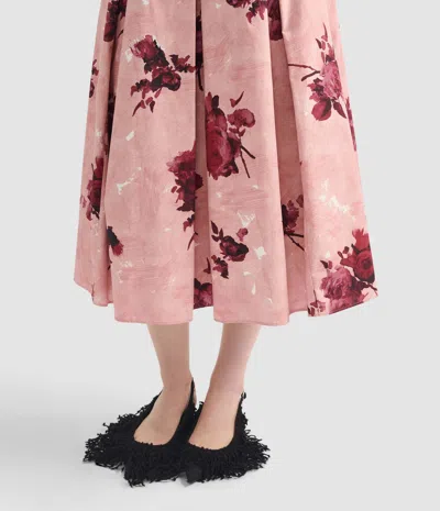 Erdem Womens Rose Slipper Pink Floral-print Pleated Cotton Midi Skirt In Pink