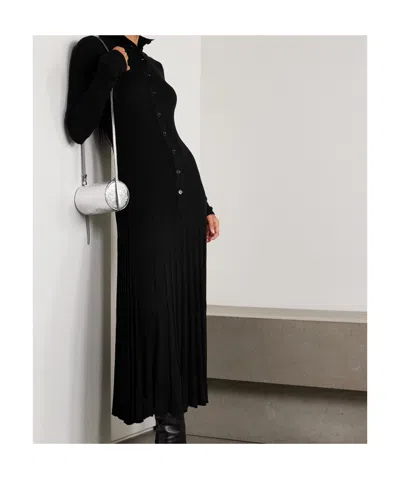 Proenza Schouler Jada Turtleneck Drop-waist Button-front Maxi Dress In Black