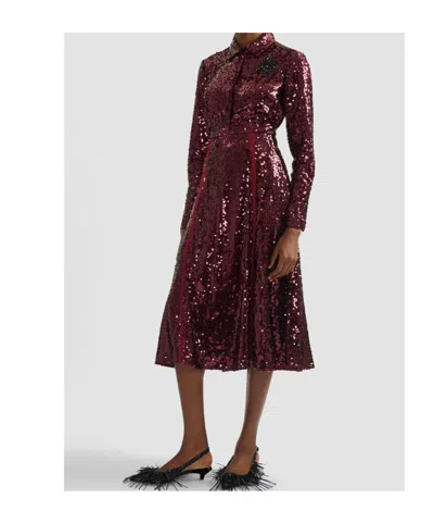 Erdem Frayed Sequined Crepe De Chine Midi Skirt In Brown