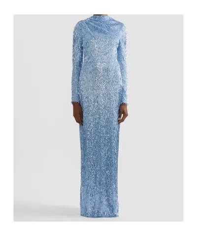 Erdem Sequin Long-sleeve Maxi Gown In Blue