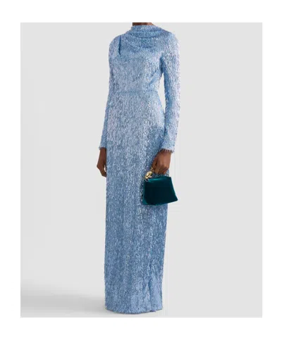 Erdem Sequin Long-sleeve Maxi Gown In Blue