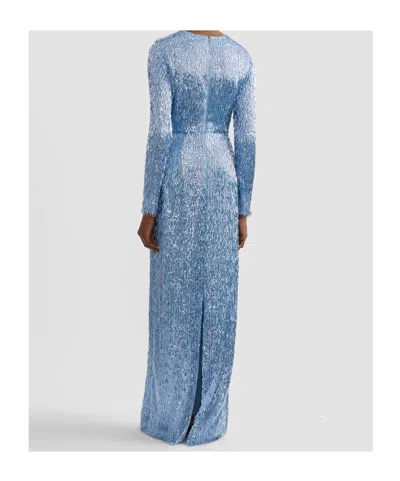 Erdem Sequin Long-sleeve Maxi Gown In Blue