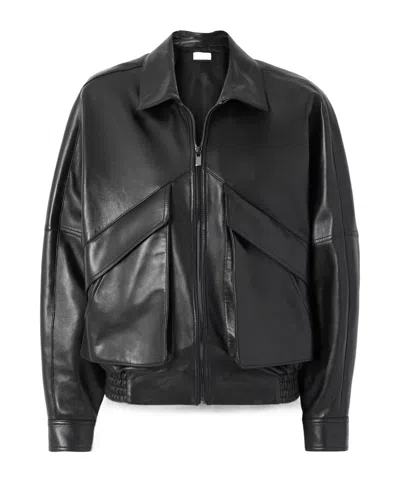 Magda Butrym Black Classic Collar Vintage Leather Bomber Jacket In Black