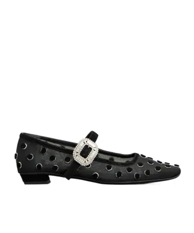 Roger Vivier Belle Vivier 25 Embellished Flocked Mesh Mary Jane Ballet Flats In Black