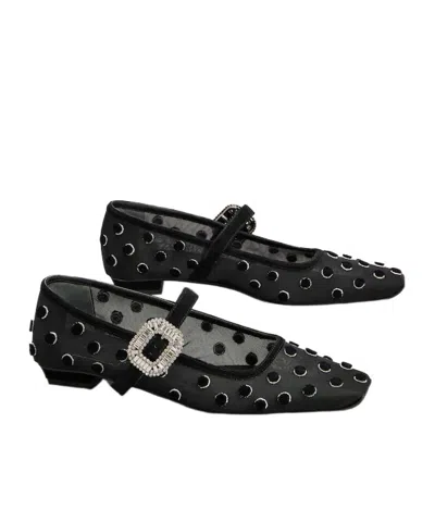 Roger Vivier Belle Vivier 25 Embellished Flocked Mesh Mary Jane Ballet Flats In Black