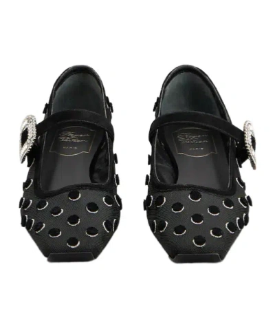 Roger Vivier Belle Vivier 25 Embellished Flocked Mesh Mary Jane Ballet Flats In Black