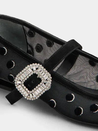 Roger Vivier Belle Vivier 25 Embellished Flocked Mesh Mary Jane Ballet Flats In Black