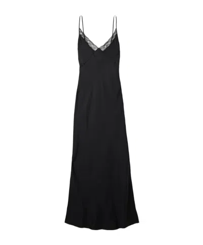 The Row Barina Lace-trimmed Silk-twill Midi Dress In Black