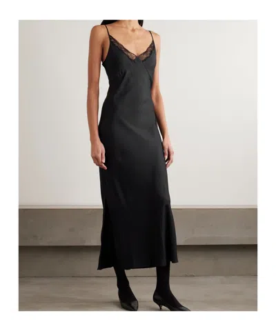 The Row Barina Lace-trimmed Silk-twill Midi Dress In Black