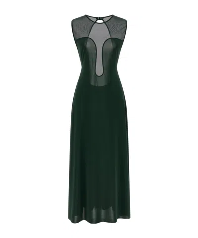 Eres Sleeveless Round Neckline Dress Mesh Panel In Green