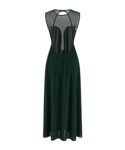 Eres Sleeveless Round Neckline Dress Mesh Panel In Green