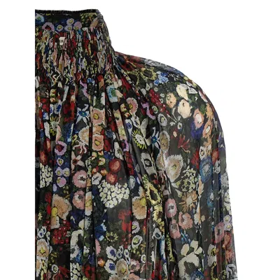 Khaite Durer Floral Silk Balloon-sleeve Peasant Top In Multi