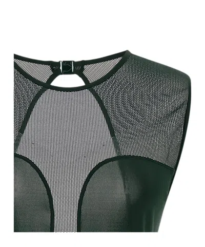 Eres Sleeveless Round Neckline Dress Mesh Panel In Green