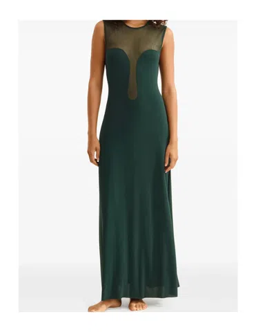 Eres Sleeveless Round Neckline Dress Mesh Panel In Green