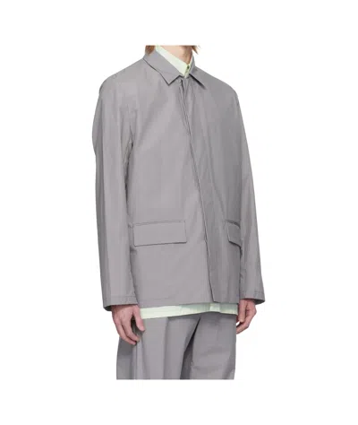 Rier Waxed Cotton Lapel Casual Jacket In Gray