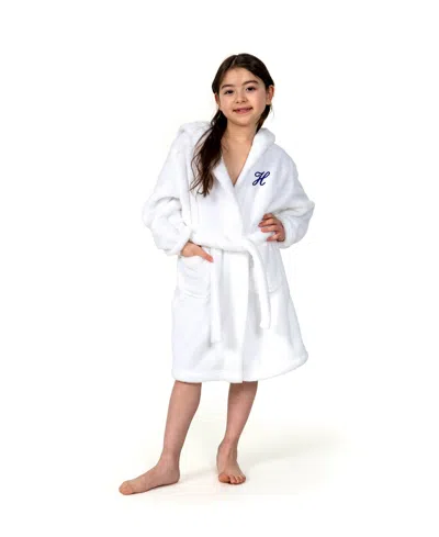 Linum Home Personalized Kids Super Plush Hooded Bathrobe In White