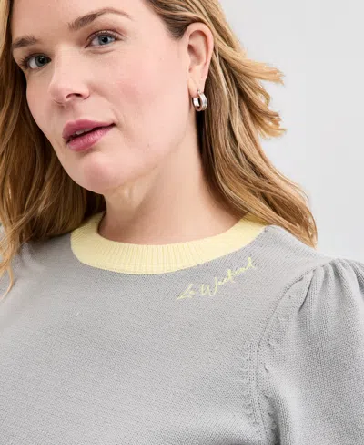 On 34th Trendy Plus Size Short-sleeve Tipped Sweater, Macy's Exclusive In Gray