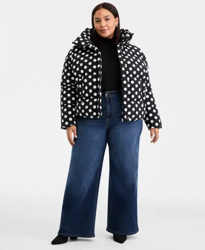 On 34th Trendy Plus Size Polka-dot Puffer Jacket, Macy's Exclusive In Multi